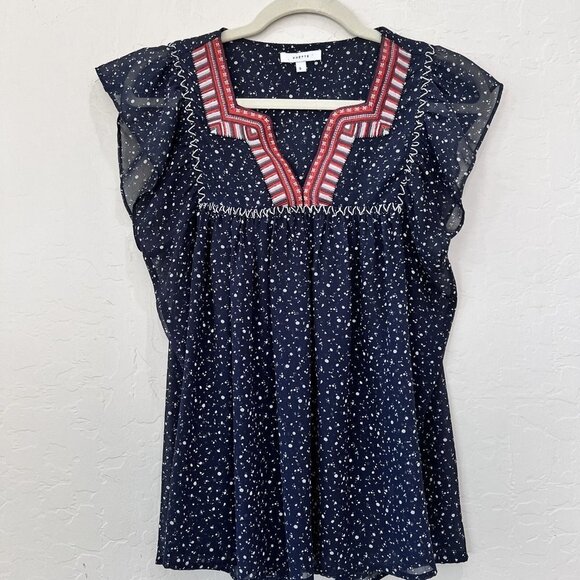 Maette Blue Charlotte Embroidered Short Sleeve Blouse Top Size Small - Picture 2 of 10